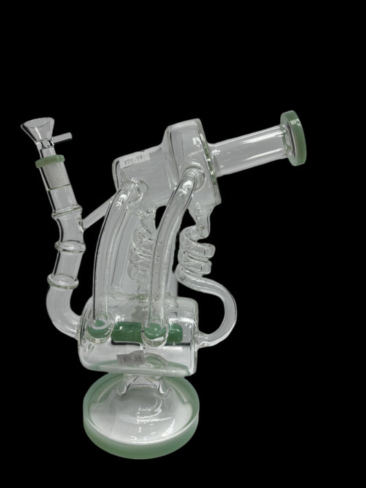12" Wide Scope Top, Corkscrew Percolator, Quad Recycler | 14mm Glass Waterpipe