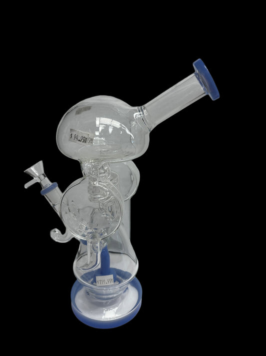 12" Dome top; Wide sides Corkscrew Single Percolator Recycler | 14mm Glass Waterpipe