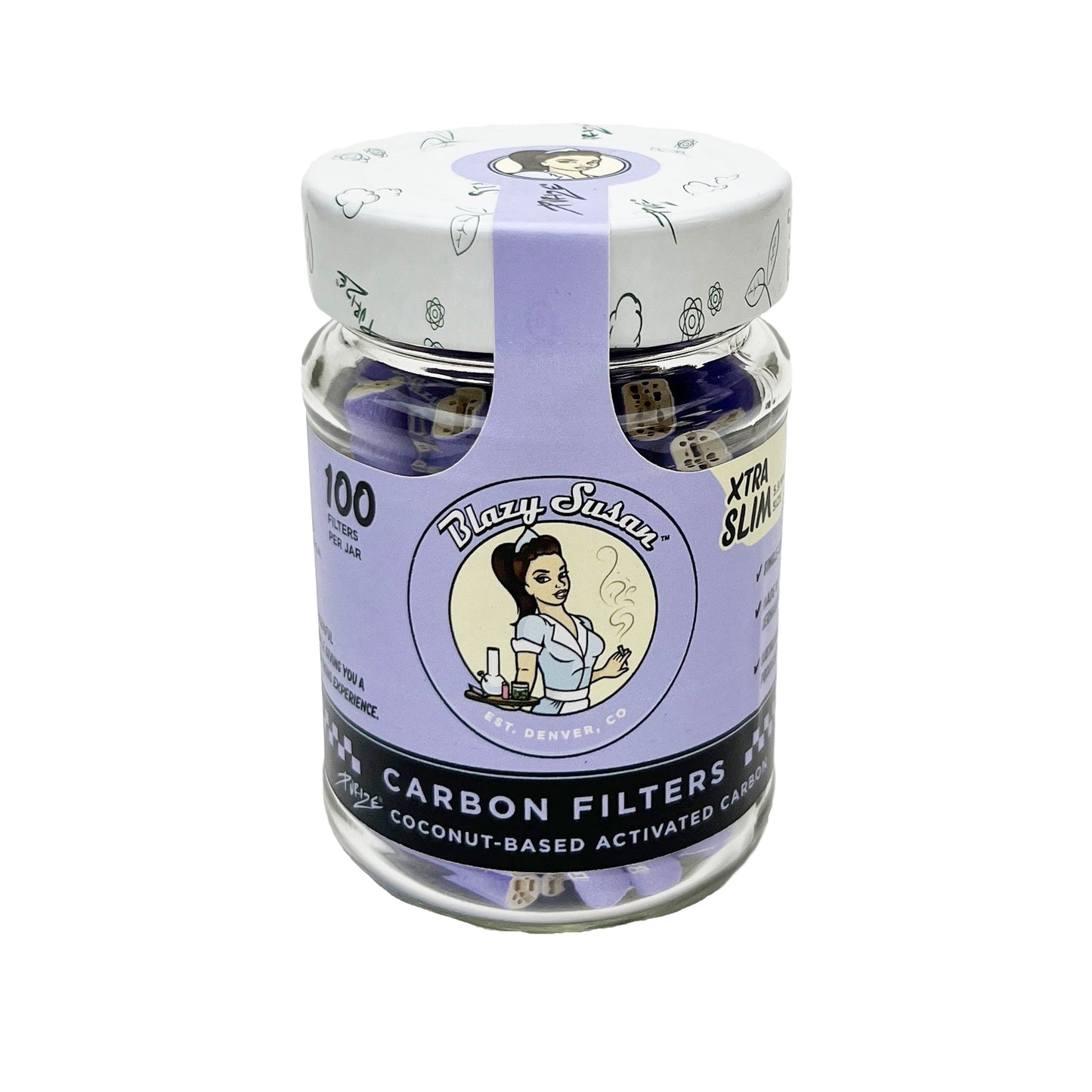 Blazy Susan - Activated Carbon Filter Tips | Xtra Slim | 100ct Jar