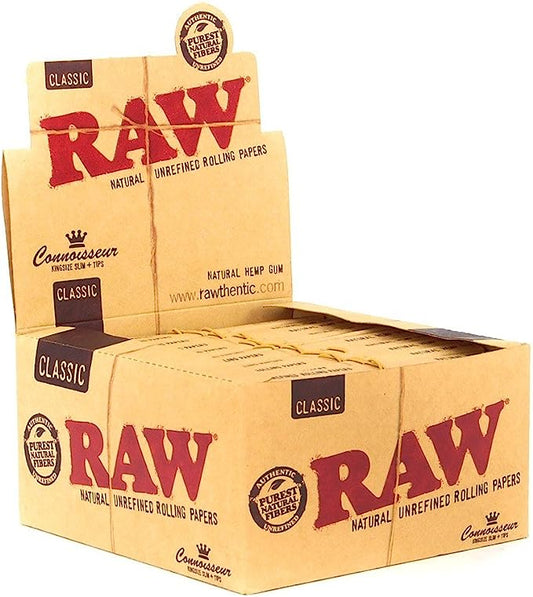 RAW Connoisseur Classic Rolling Papers + Tips