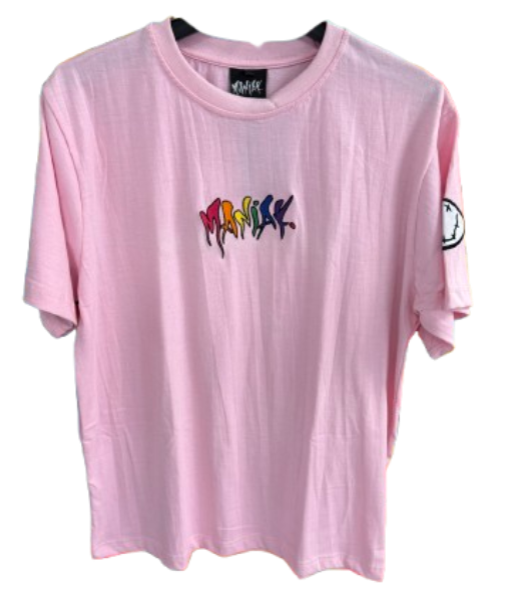 Maniak Clothing | Pink T-Shirt Rainbow Logo