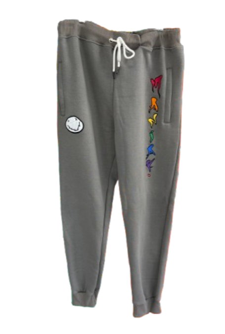 Maniak Clothing | Grey Sweat Pants Rainbow Logo