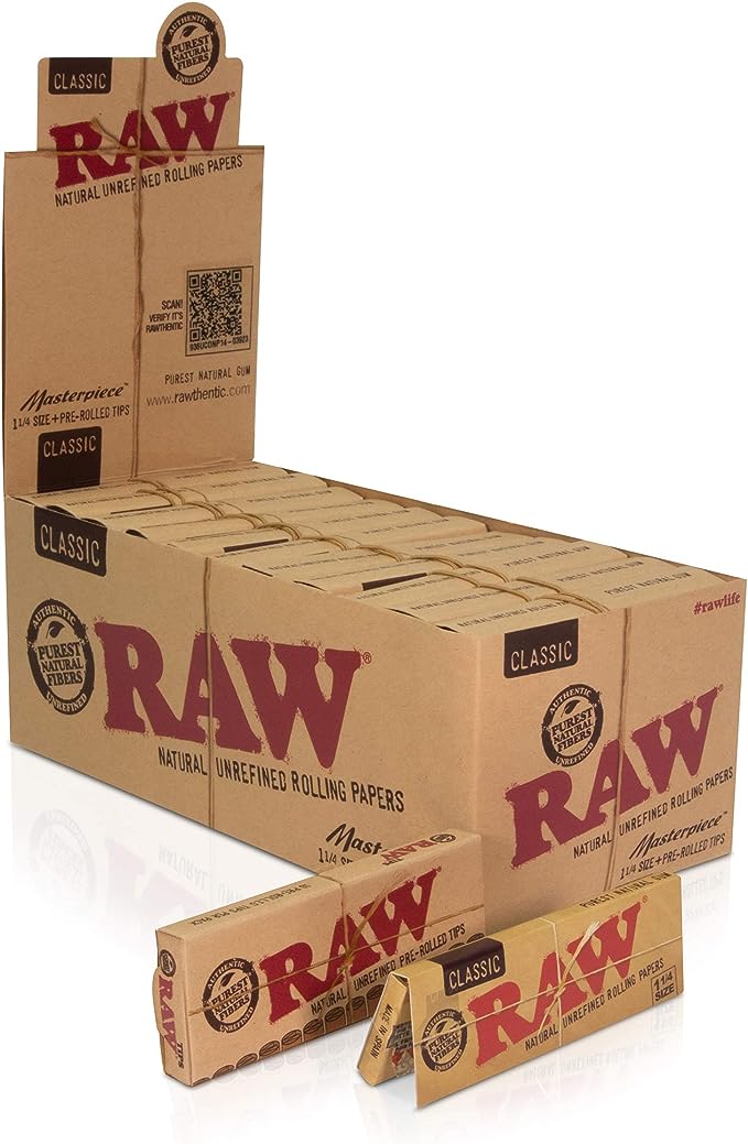 RAW Masterpiece 1 1/4 Classic Rolling Paper with Pre-Rolled Tips (24pc Display)