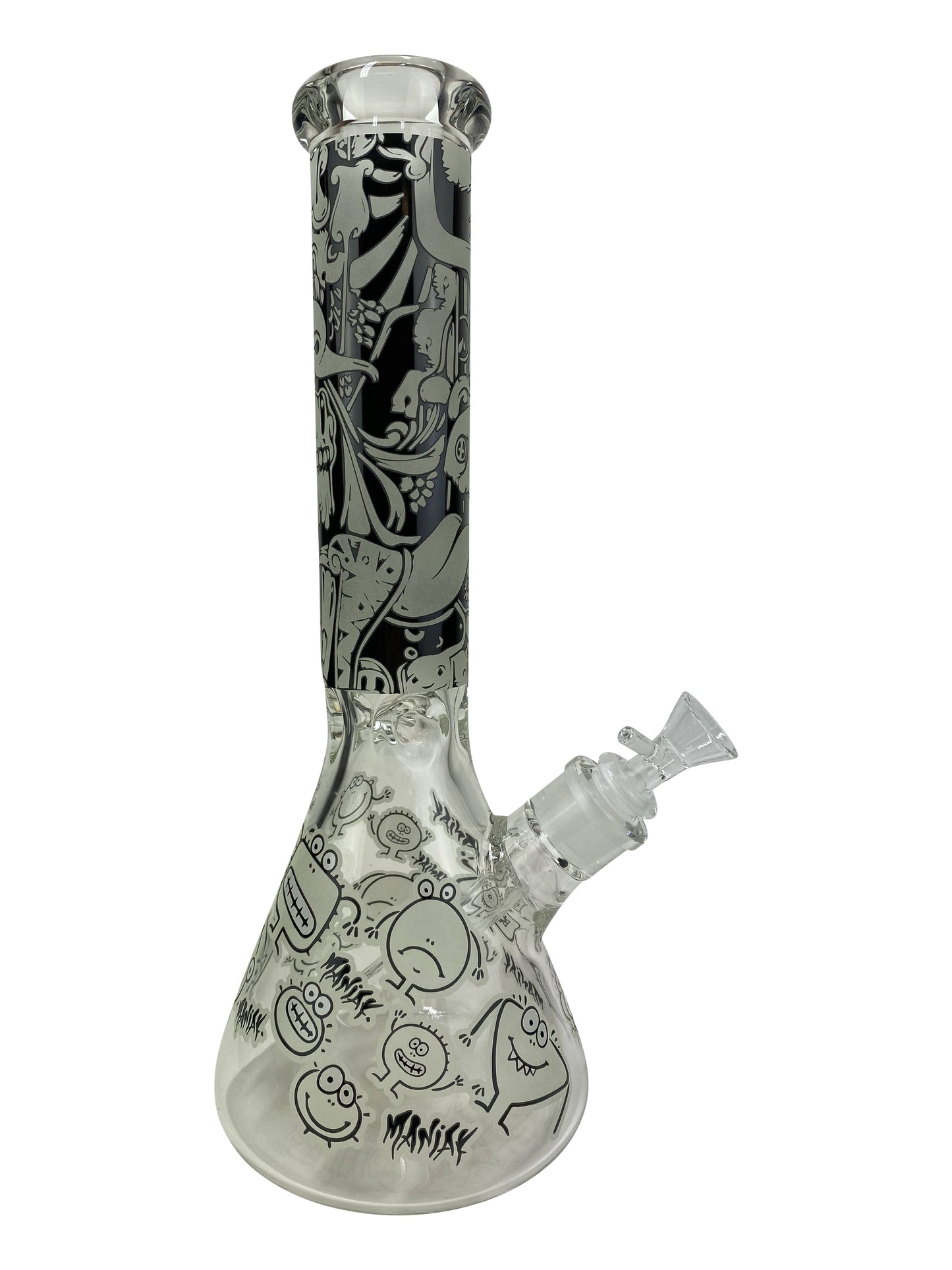 14 inch Maniak Graphic Beaker (9mm) 12 Inch Showerhead Beaker Glass Pipe