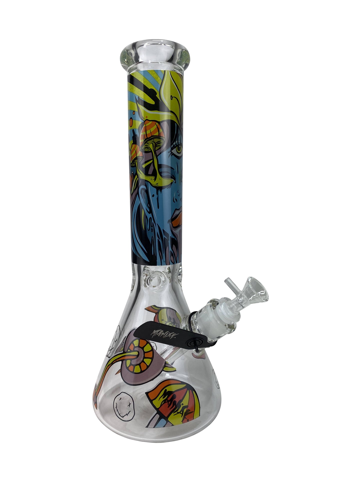 14 inch Maniak Graphic Beaker (9mm) 12 Inch Showerhead Beaker Glass Pipe