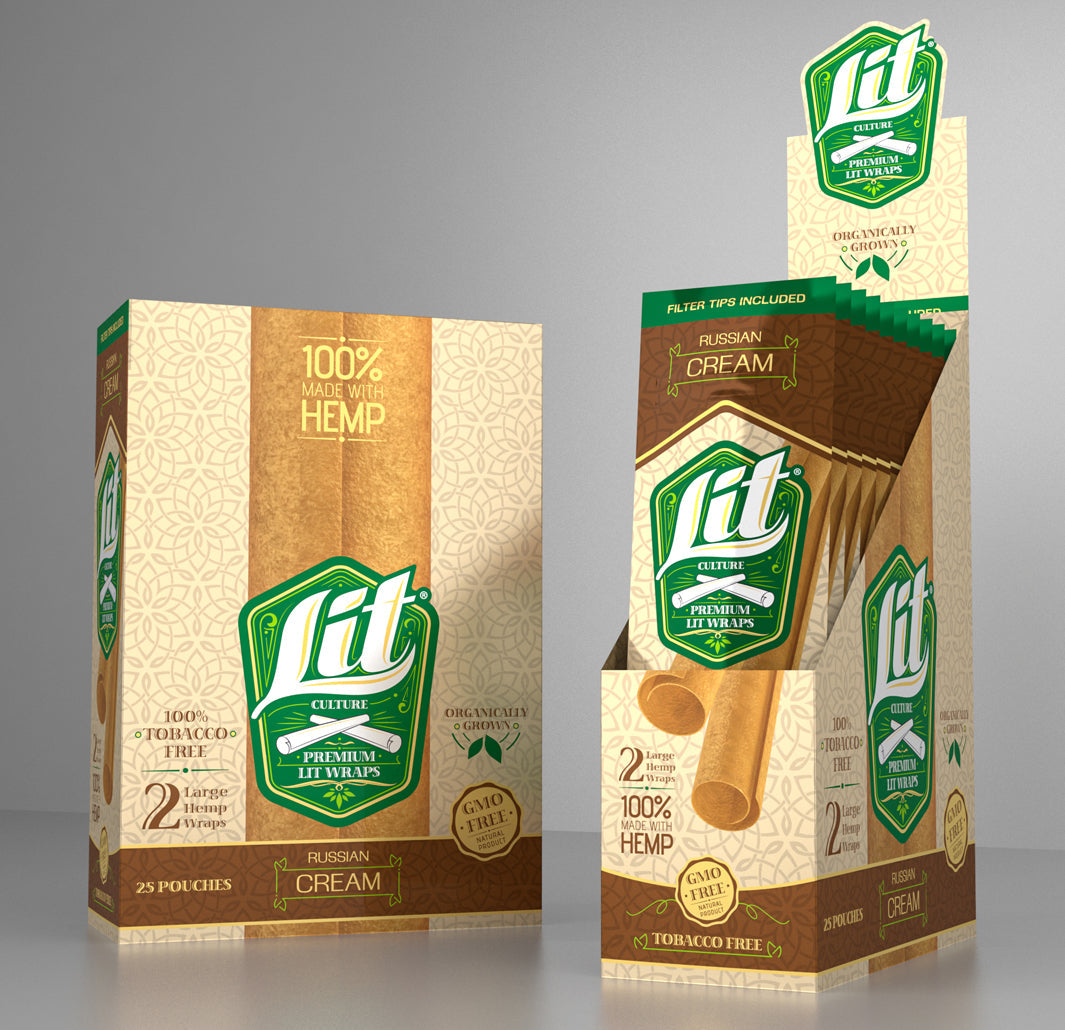 Lit Hemp Wraps - Box of 25 Pouches.