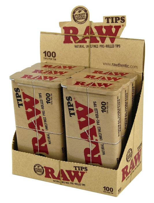 RAW - Pre-Rolled Tips 100 Per Tin - Filters